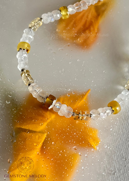 Браслет з місячним каменем та цитрином, бурштином