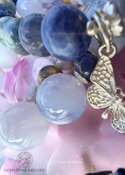 Набір з чотирьох браслетів, сині натуральні камені