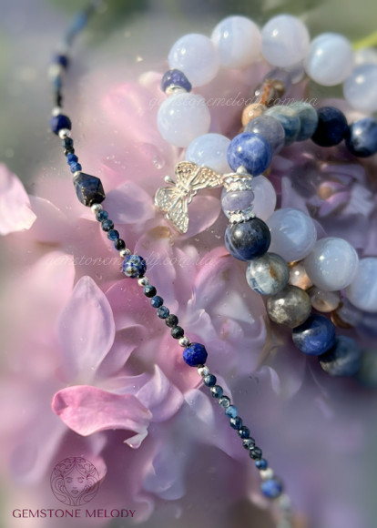 Набір з чотирьох браслетів, сині натуральні камені