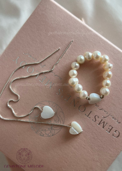 Срібні сережки з перламутровим серцем