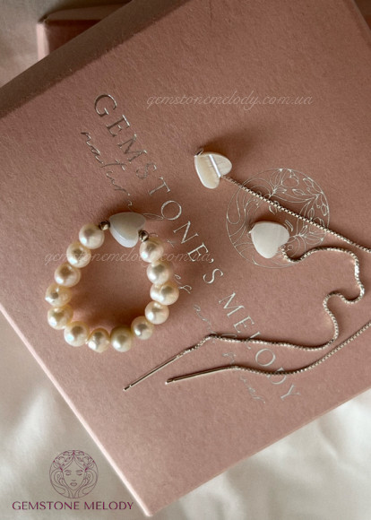 Комплект прикрас: браслет, сережки, каблучка з натуральних каменів 