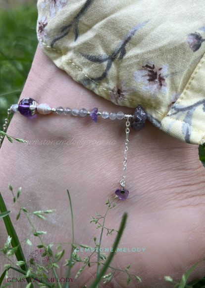 Анклет з аметистом, та іншими натуральними каменями