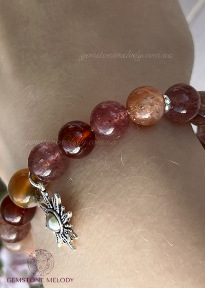 Браслет з помаранчевих мінералів, мікс каменів