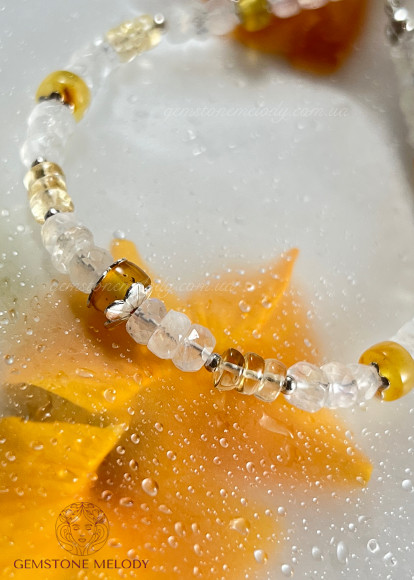 Браслет з місячним каменем та цитрином, бурштином