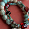 Набір браслетів з натуральної бірюзи та бурштина 