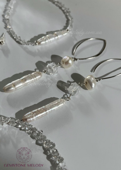Весільний набір прикрас з натуральних каменів та срібла 
