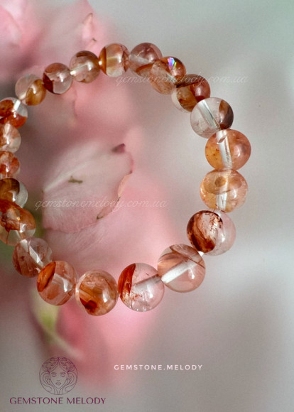 Браслет з гематоїдним кварцем, вогняний азезтуліт