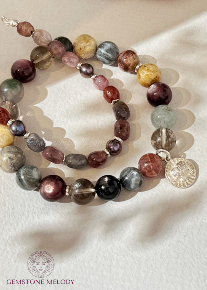 Набір браслетів з натуральних каменів та срібла 