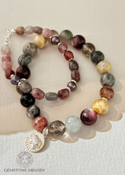 Набір браслетів з натуральних каменів та срібла 