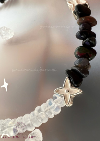 Браслет з місячним каменем та чорним опалом