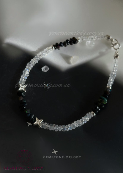 Браслет з місячним каменем та чорним опалом