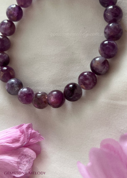 Браслет з рожевим лепідолітом гарної якості 9мм