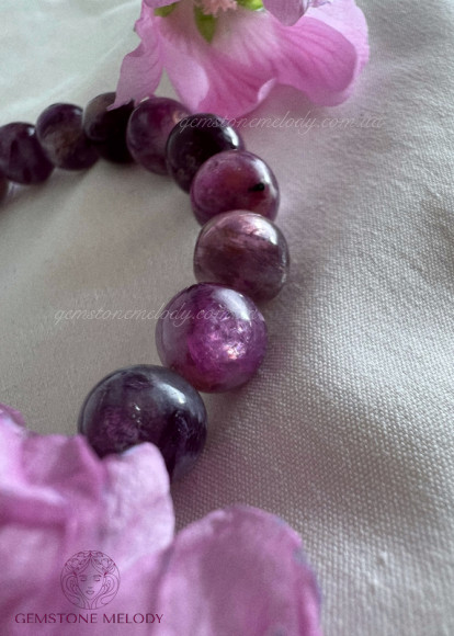 Браслет з рожевим лепідолітом гарної якості 9мм