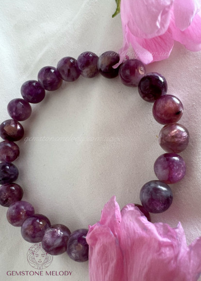 Браслет з рожевим лепідолітом гарної якості 9мм