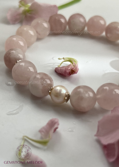 Браслет з рожевих мінералів, лепідоліту, рожевого кварцу 