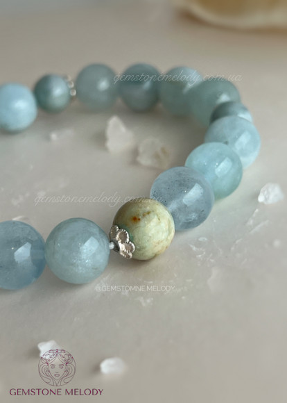 Браслет з аквамарином, бірюзою, нефритом