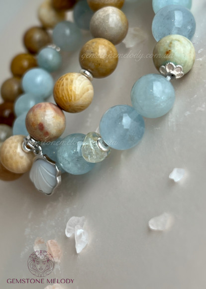 Браслет з аквамарином, бірюзою, нефритом