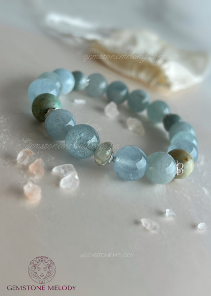 Браслет з аквамарином, бірюзою, нефритом
