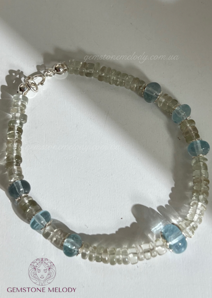 Браслет з зеленого кварцу та аквамарину