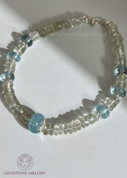 Браслет з зеленого кварцу та аквамарину