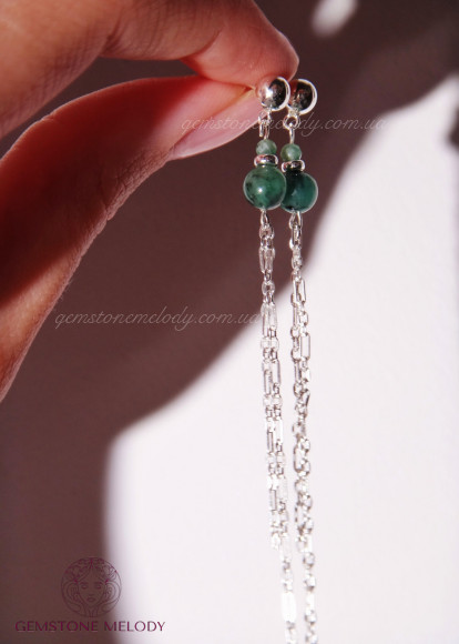 Довгі сережки зі срібла, з натуральних каменів 