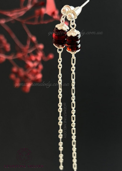 Сережки срібні з вишневим бурштином