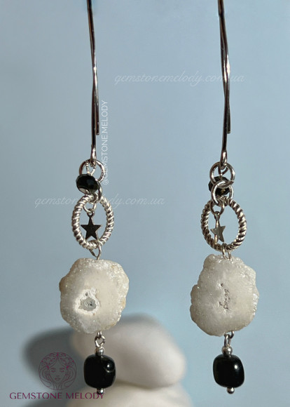 Сережки з жеодами агату